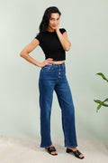 Jeans Wide Leg Azul Botones Frontales