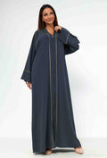 Abaya Azul Marino con Bordes Premium