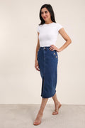 Falda Denim Midi con Botones Dorados