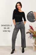 Jeans Wide Leg Gris con Botones Decorativos