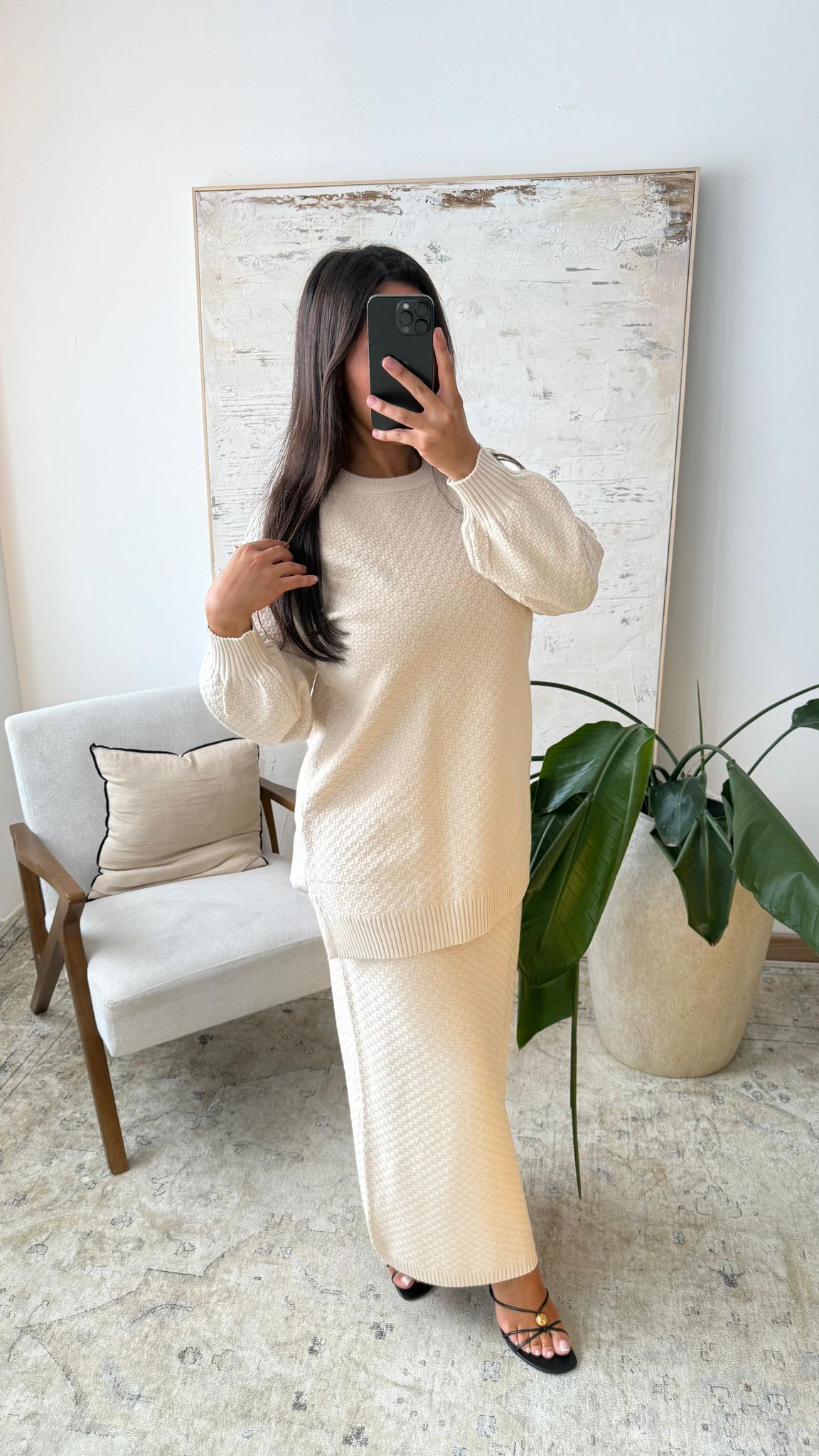 Conjunto Punto Texturizado Largo Beige