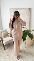 Conjunto Punto Rayas Verticales Beige