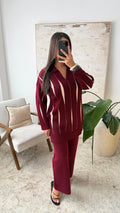Conjunto Punto Rayas Verticales Burdeos