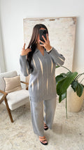 Conjunto Punto Rayas Verticales Cian