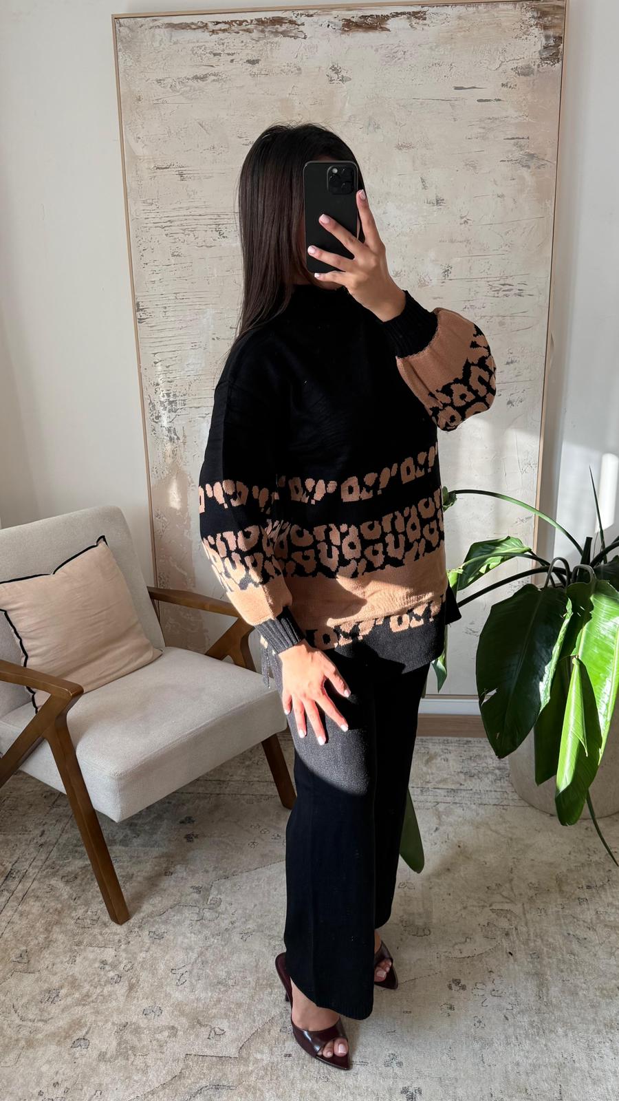 Conjunto Punto Leopardo Negro/Camel