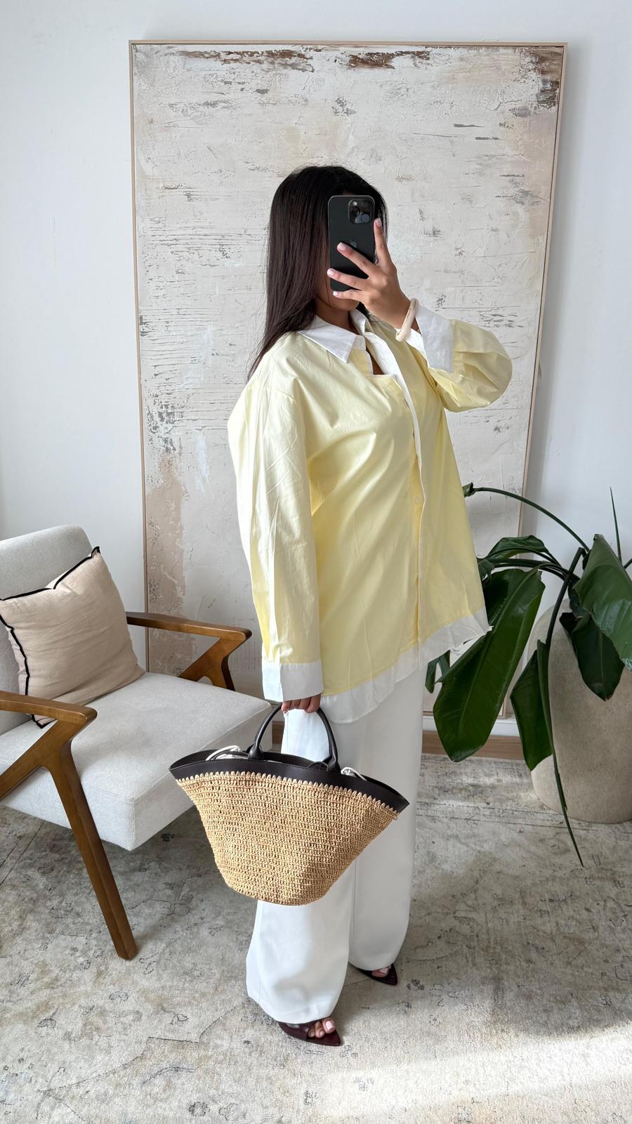 Camisa Oversized Satinada Amarillo Pastel