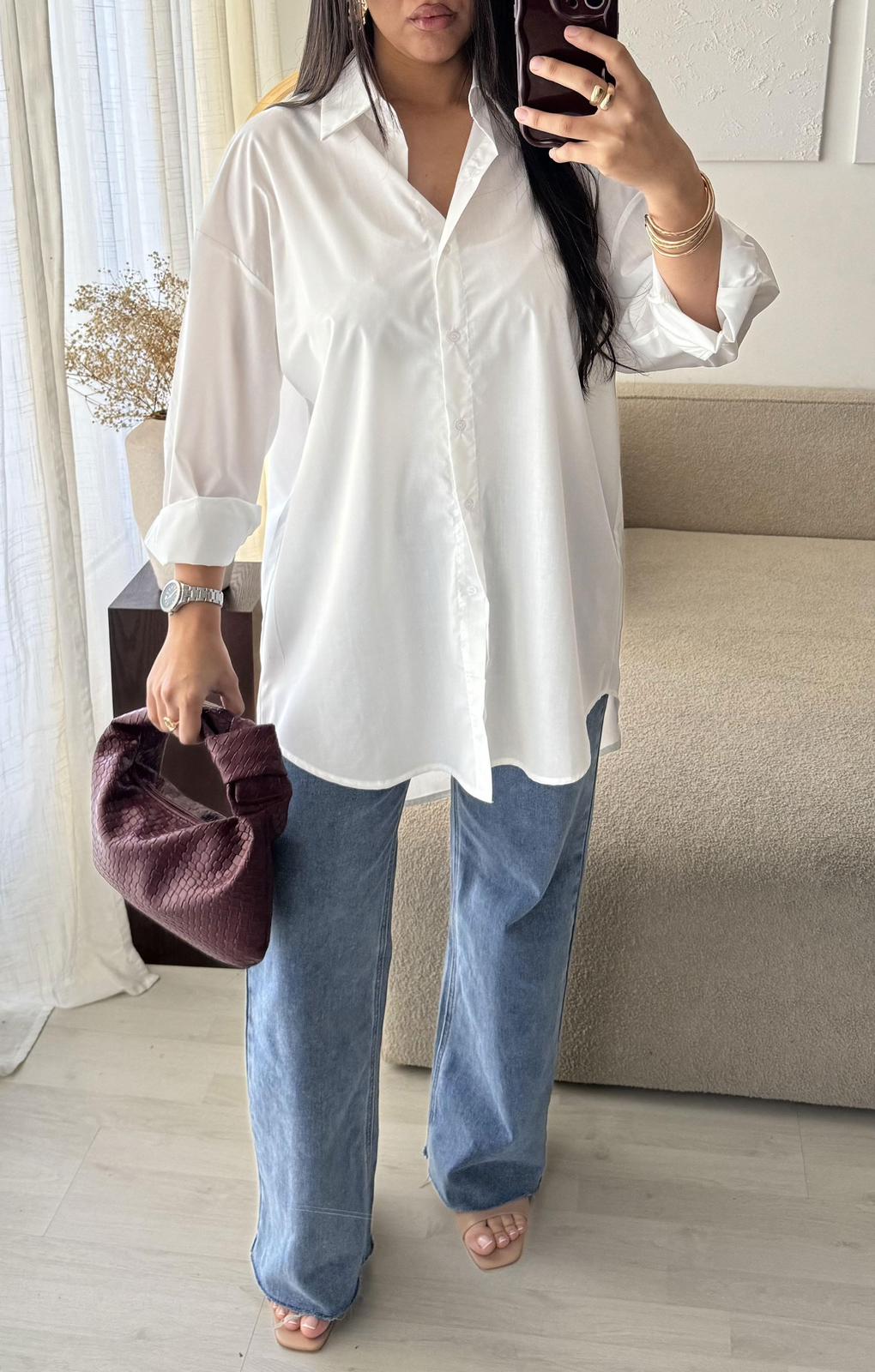 Camisa Satinada Oversized Blanca