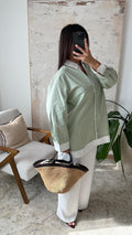 Camisa Oversized Satinada Verde Menta